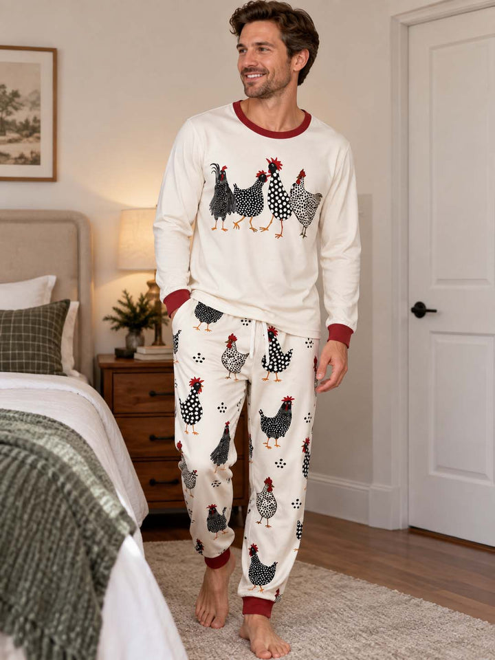 Folk Art Chickens Bamboo Men's Pajama Set
