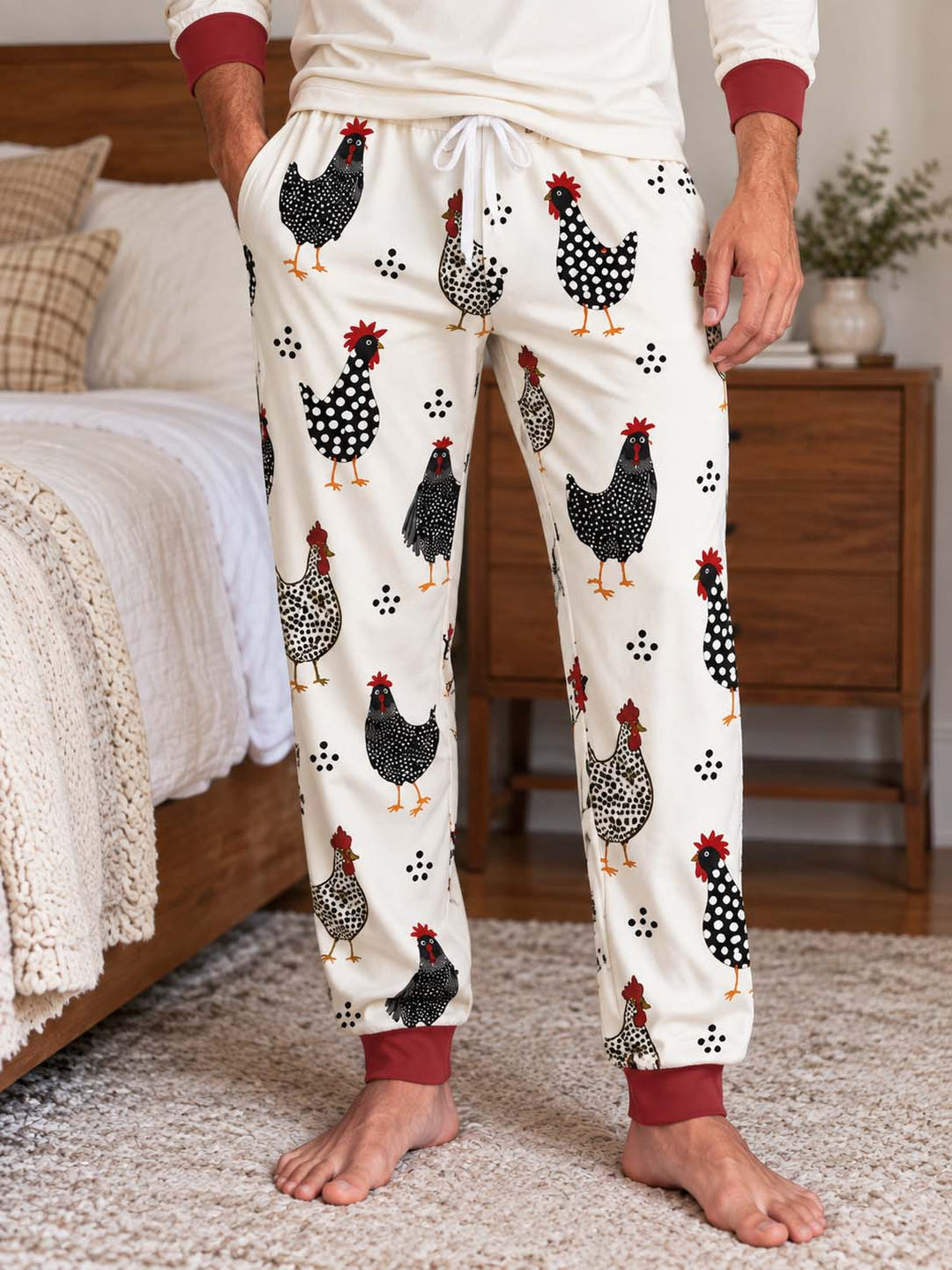 Folk Art Chickens Bamboo Men's Pajama Set