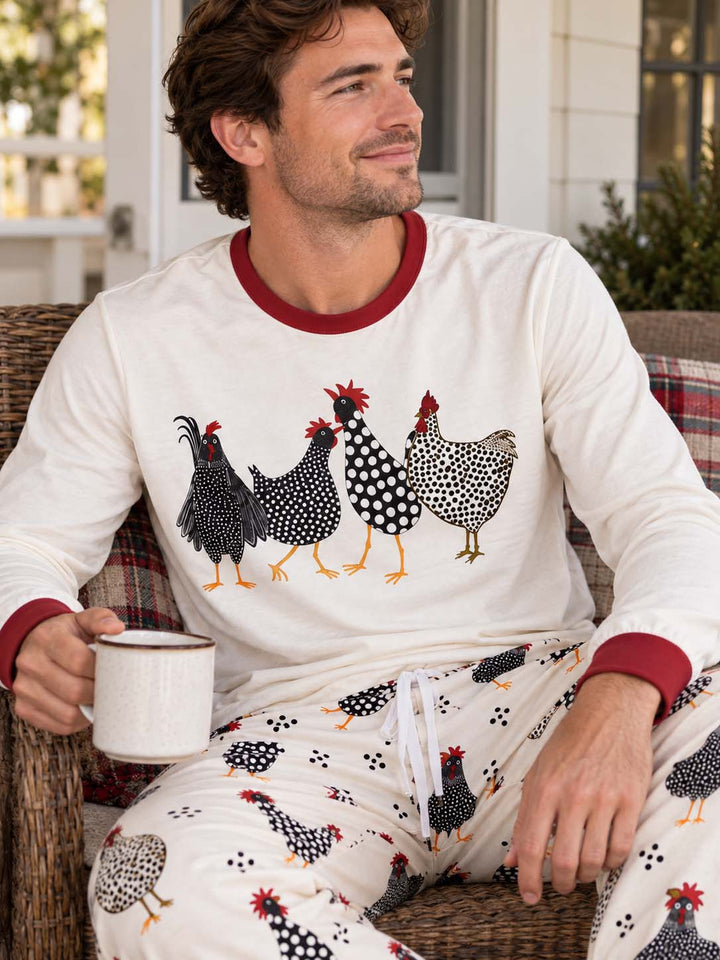 Folk Art Chickens Bamboo Men's Pajama Set
