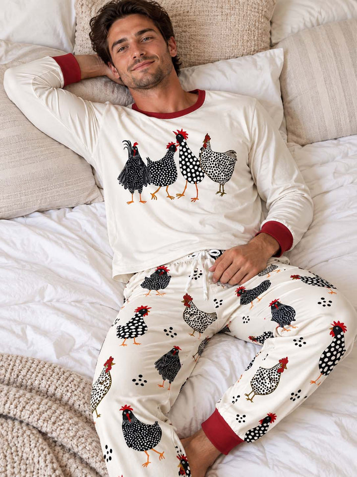 Folk Art Chickens Bamboo Men's Pajama Set