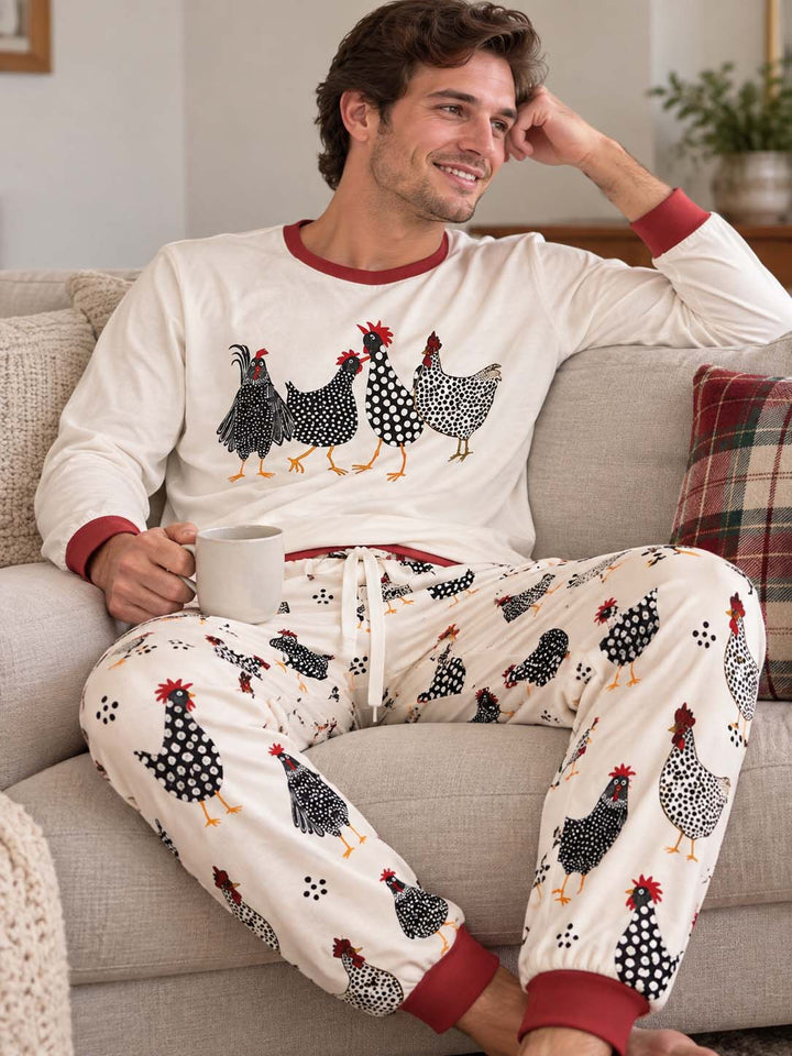 Folk Art Chickens Bamboo Men's Pajama Set