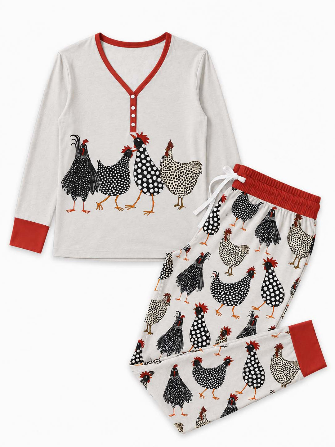 Folk Art Chickens Bamboo Women Pajama Set