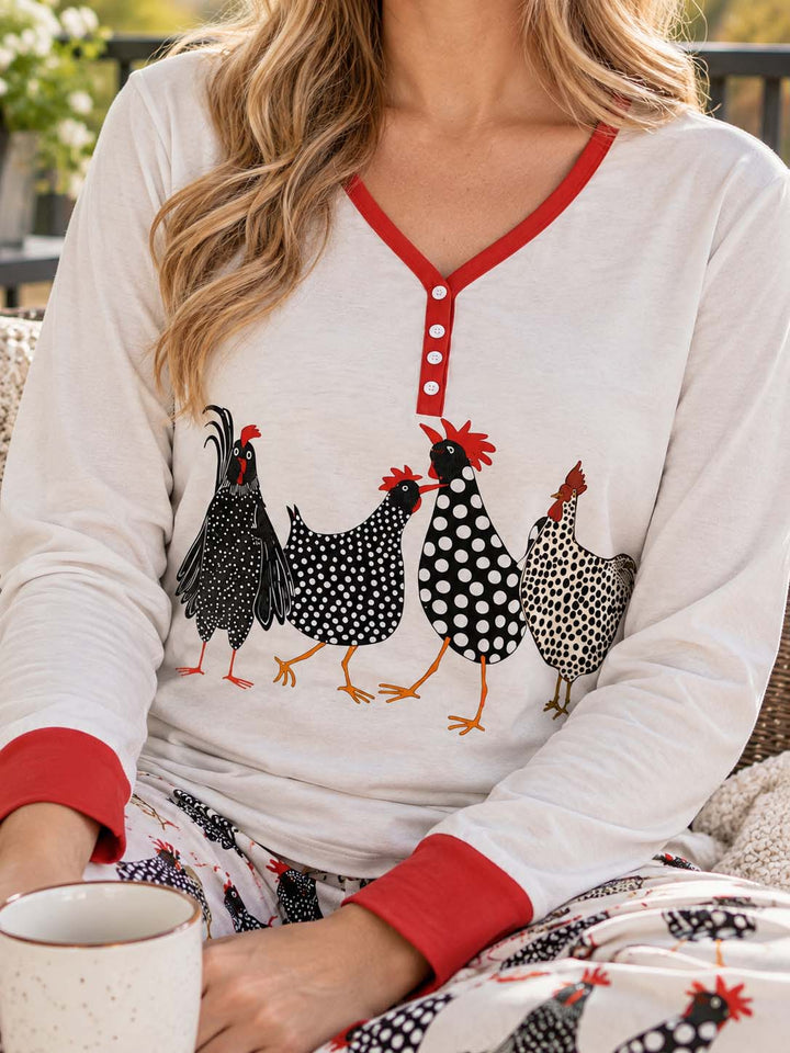 Folk Art Chickens Bamboo Women Pajama Set