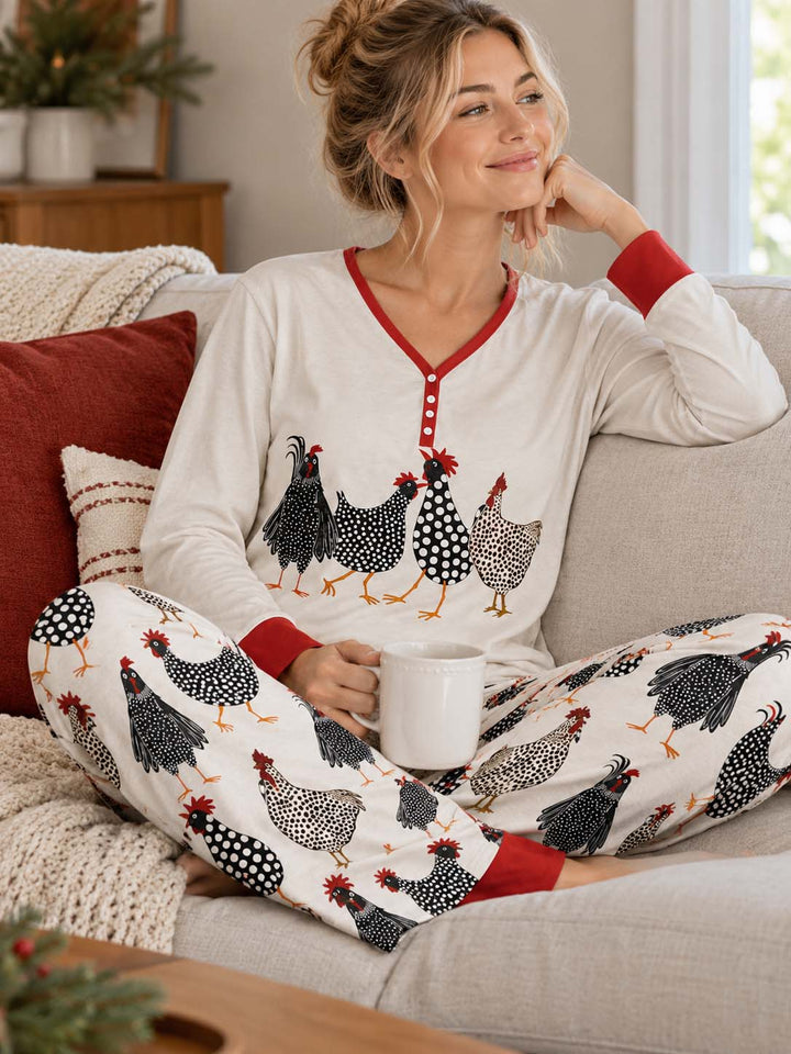 Folk Art Chickens Bamboo Women Pajama Set
