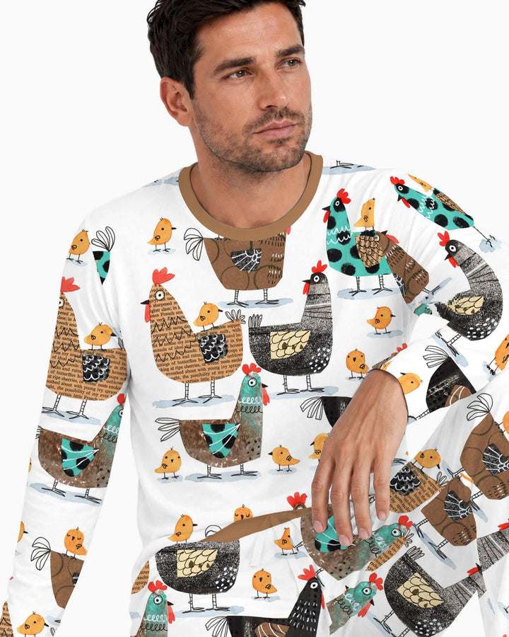 Folk Chicken Family Bamboo Men's Pajama Set