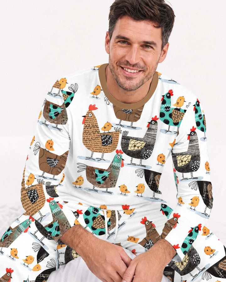 Folk Chicken Family Bamboo Men's Pajama Set