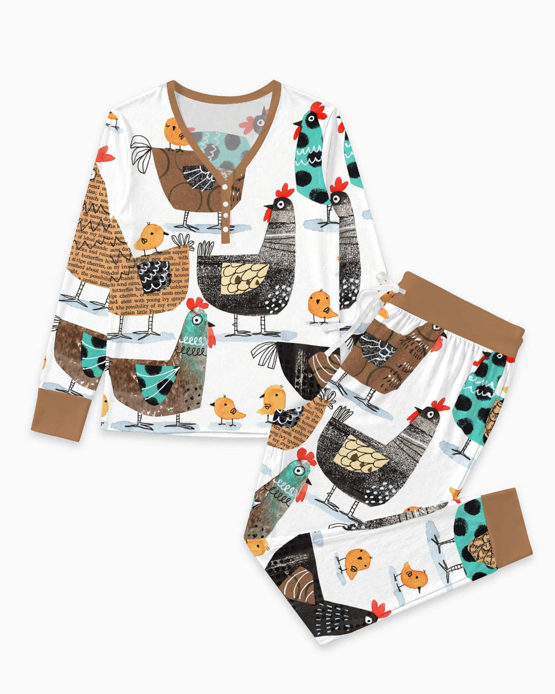 Folk Chicken Family Bamboo Women Pajama Set