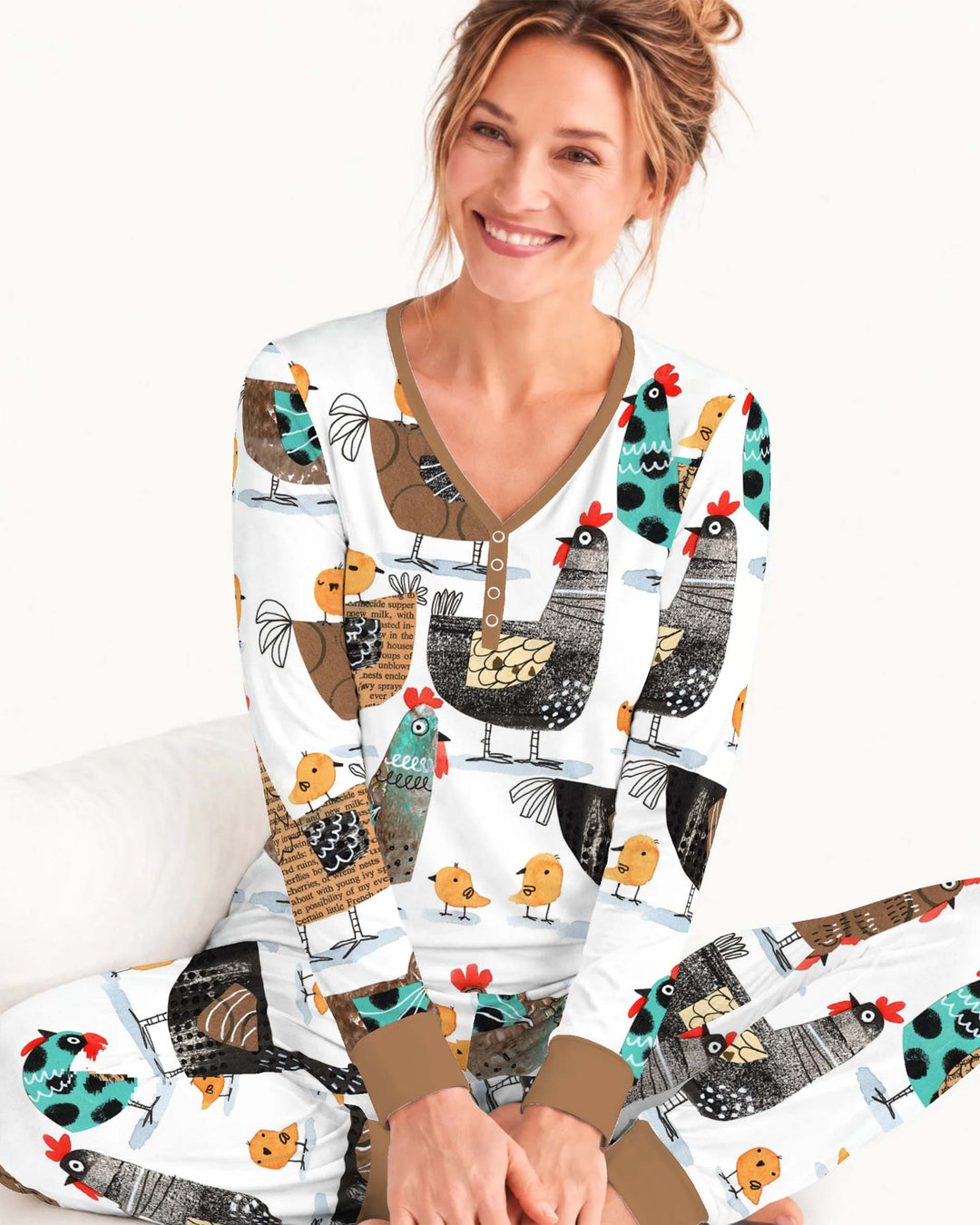 Folk Chicken Family Bamboo Women Pajama Set