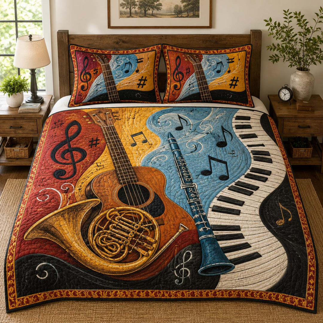 Folk Instrument Harmony Bamboo Quilt Bedding Set