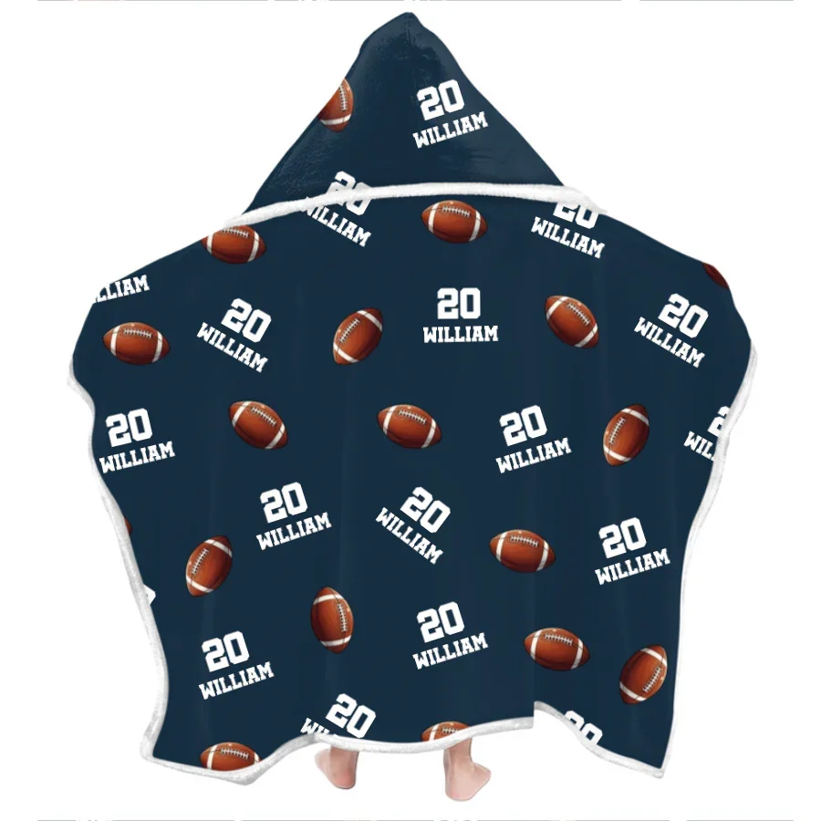Football Pattern Personalized Bamboo Wearable Hooded Blanket