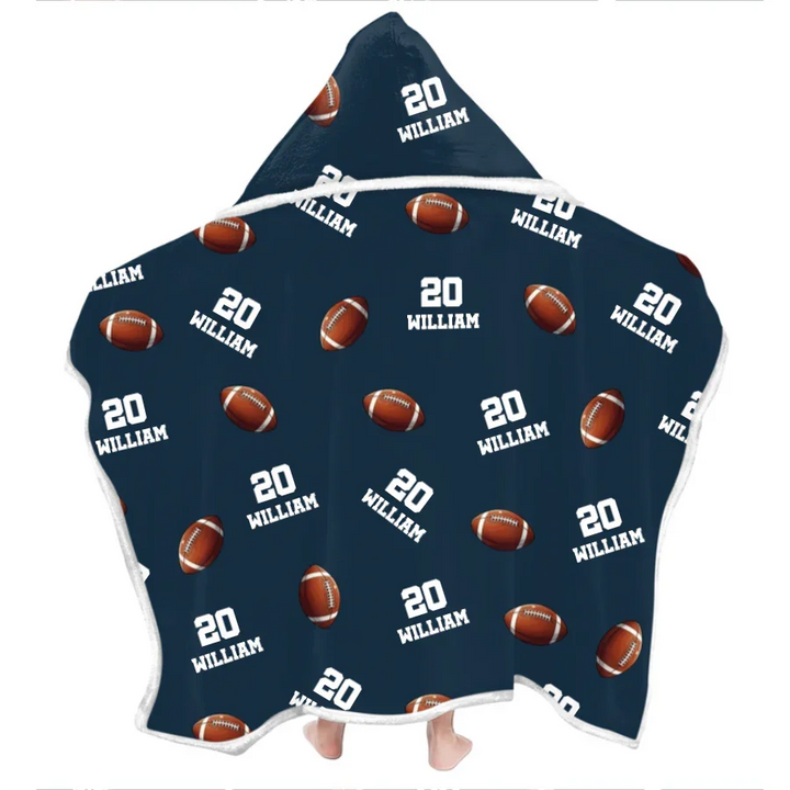 Football Pattern Personalized Bamboo Wearable Hooded Blanket