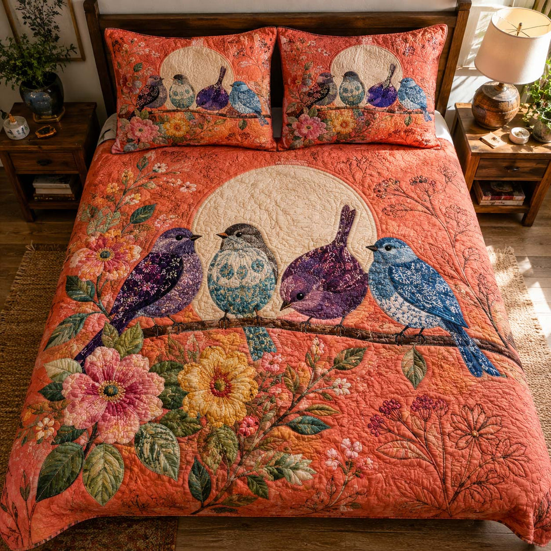 Forest Birds Bamboo Quilt Bedding Set