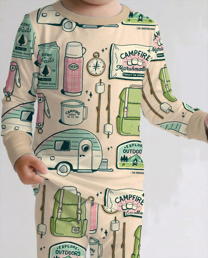 Forest Camping Adventure Bamboo Two Piece Long Sleeve Pajama Set