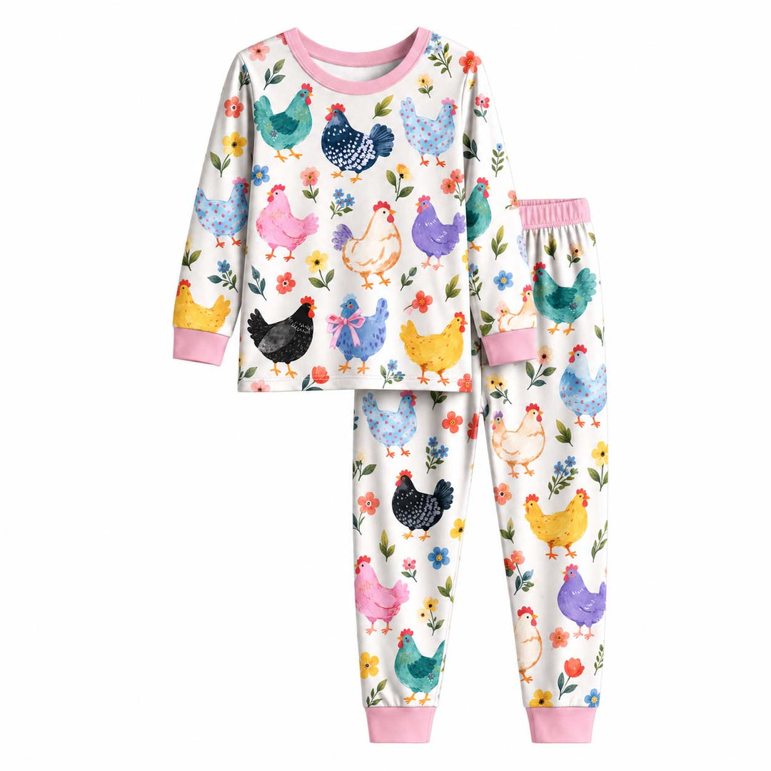 Funny Chicken Parade Bamboo Two Piece Long Sleeve Pajama Set