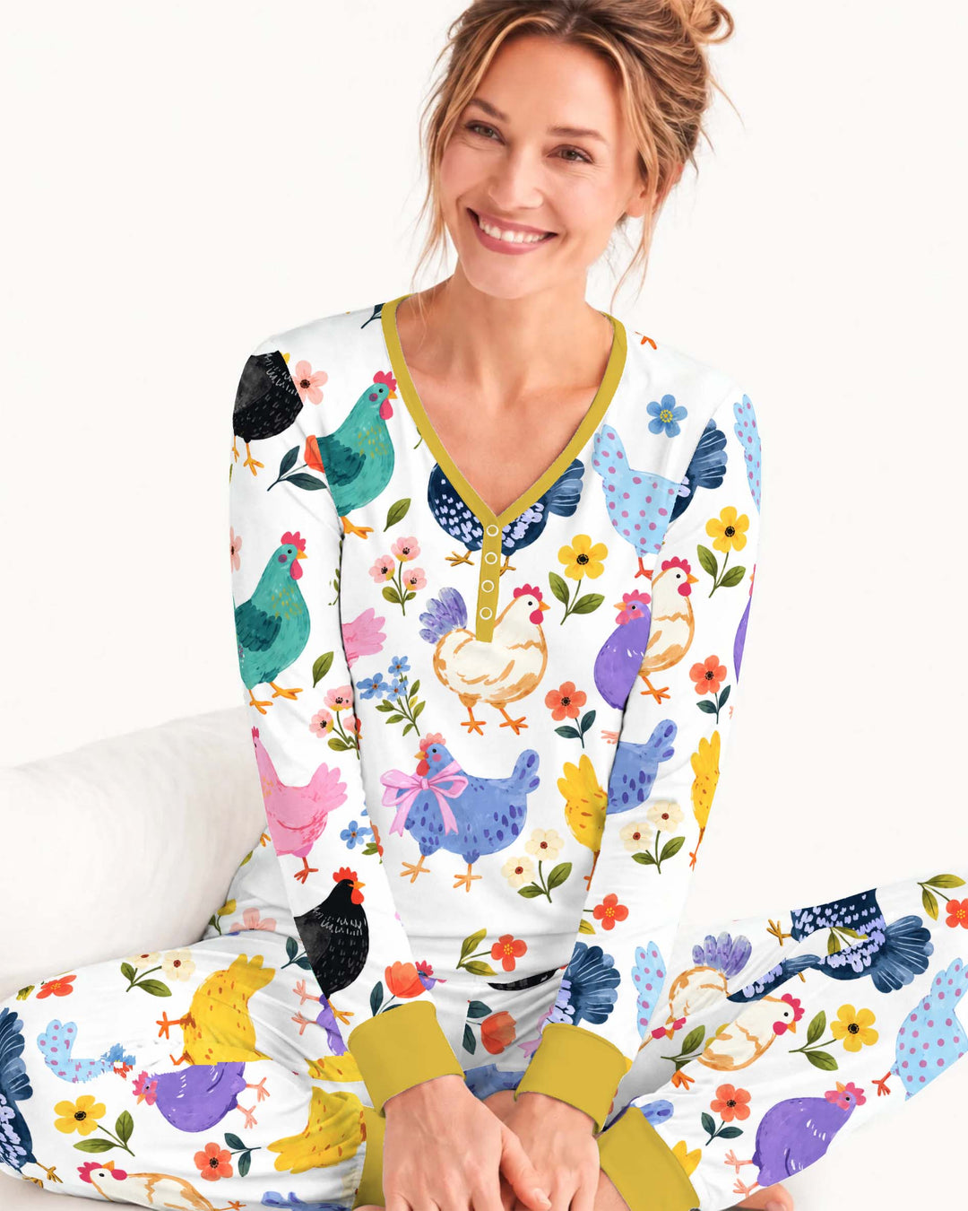 Funny Chicken Parade Bamboo Women Pajama Set