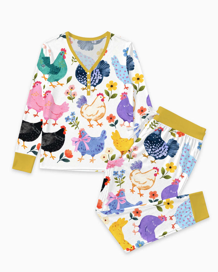 Funny Chicken Parade Bamboo Women Pajama Set