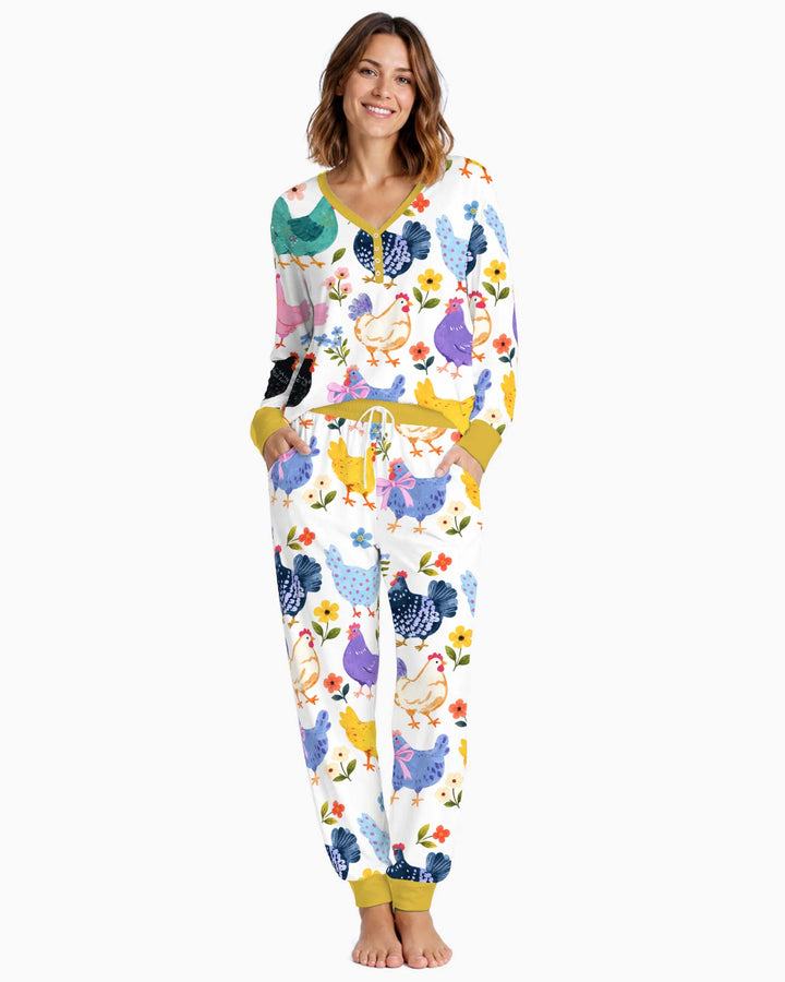 Funny Chicken Parade Bamboo Women Pajama Set