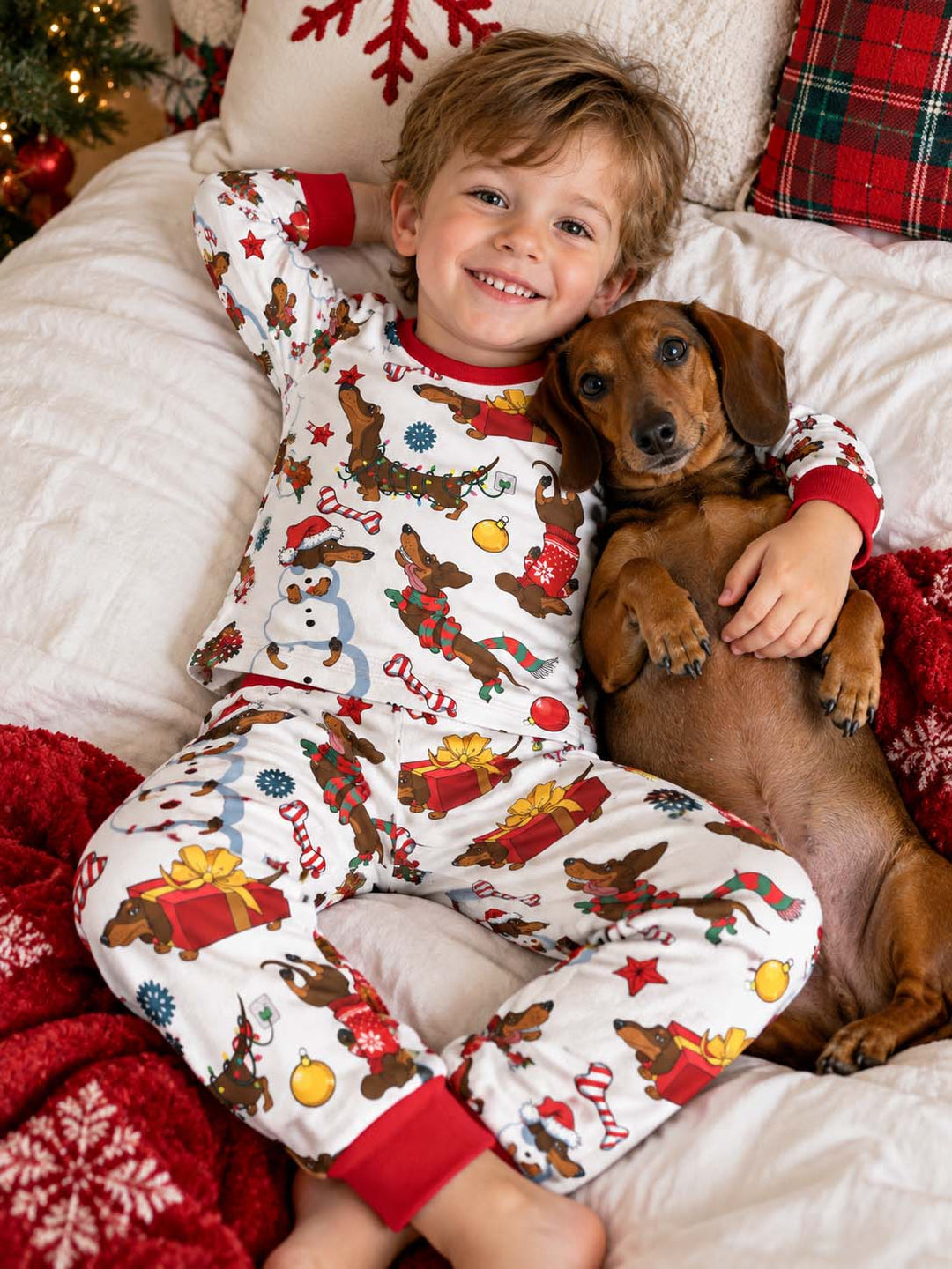 Funny Dachshund Christmas Adventures Bamboo Two Piece Long Sleeve Pajama Set