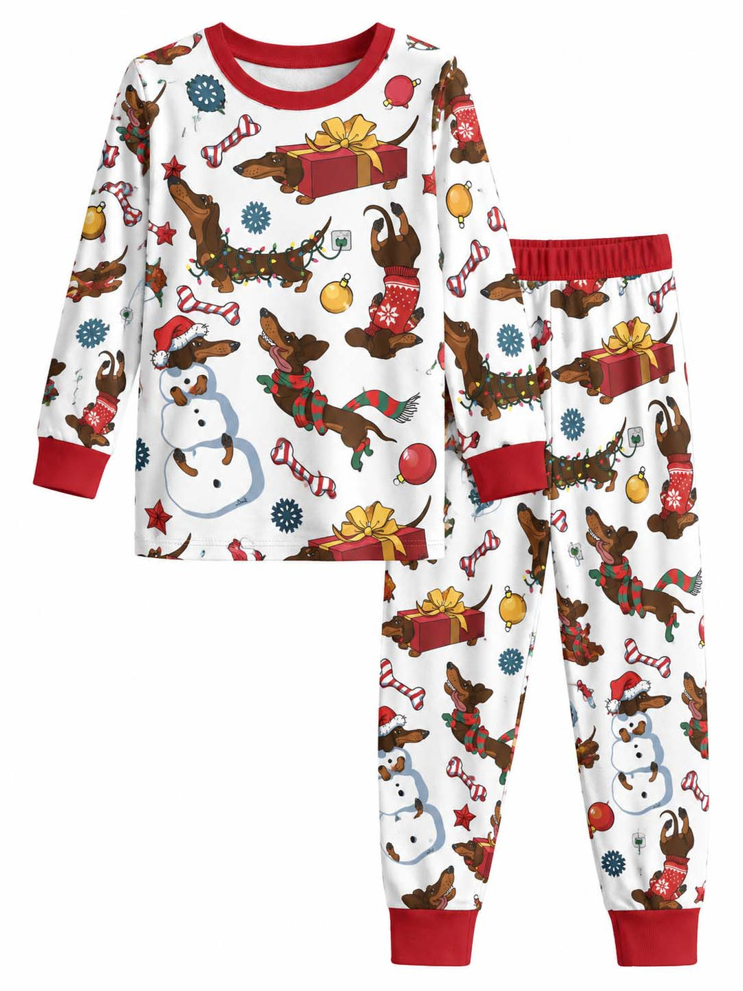 Funny Dachshund Christmas Adventures Bamboo Two Piece Long Sleeve Pajama Set
