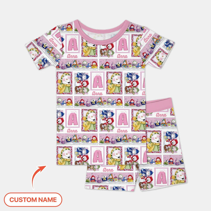 Frosty Friends Custom Name Bamboo Two Piece Short Sleeve Shorts Pajama Set