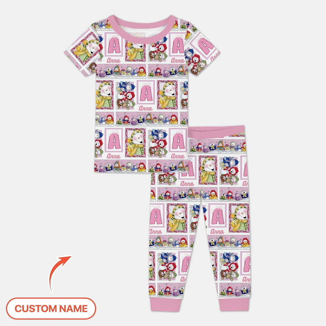 Frosty Friends Custom Name Bamboo Two Piece Short Sleeve Pajama Set