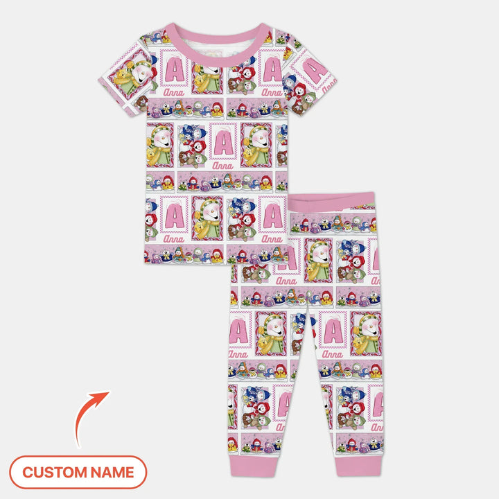 Frosty Friends Custom Name Bamboo Two Piece Short Sleeve Pajama Set