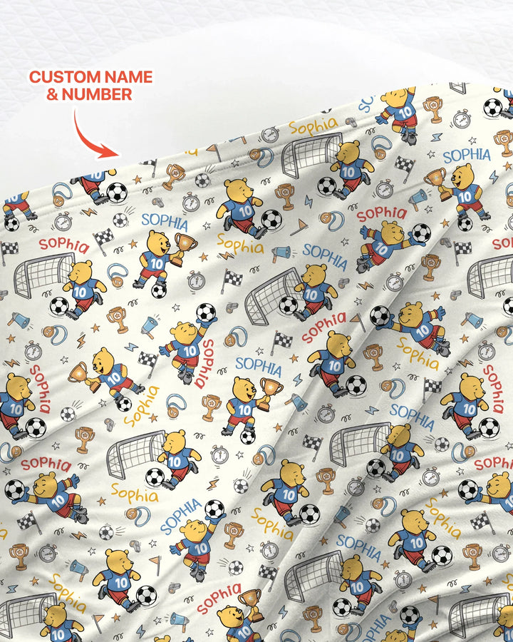 Personalized Classic Bear World Soccer swaddle blanket