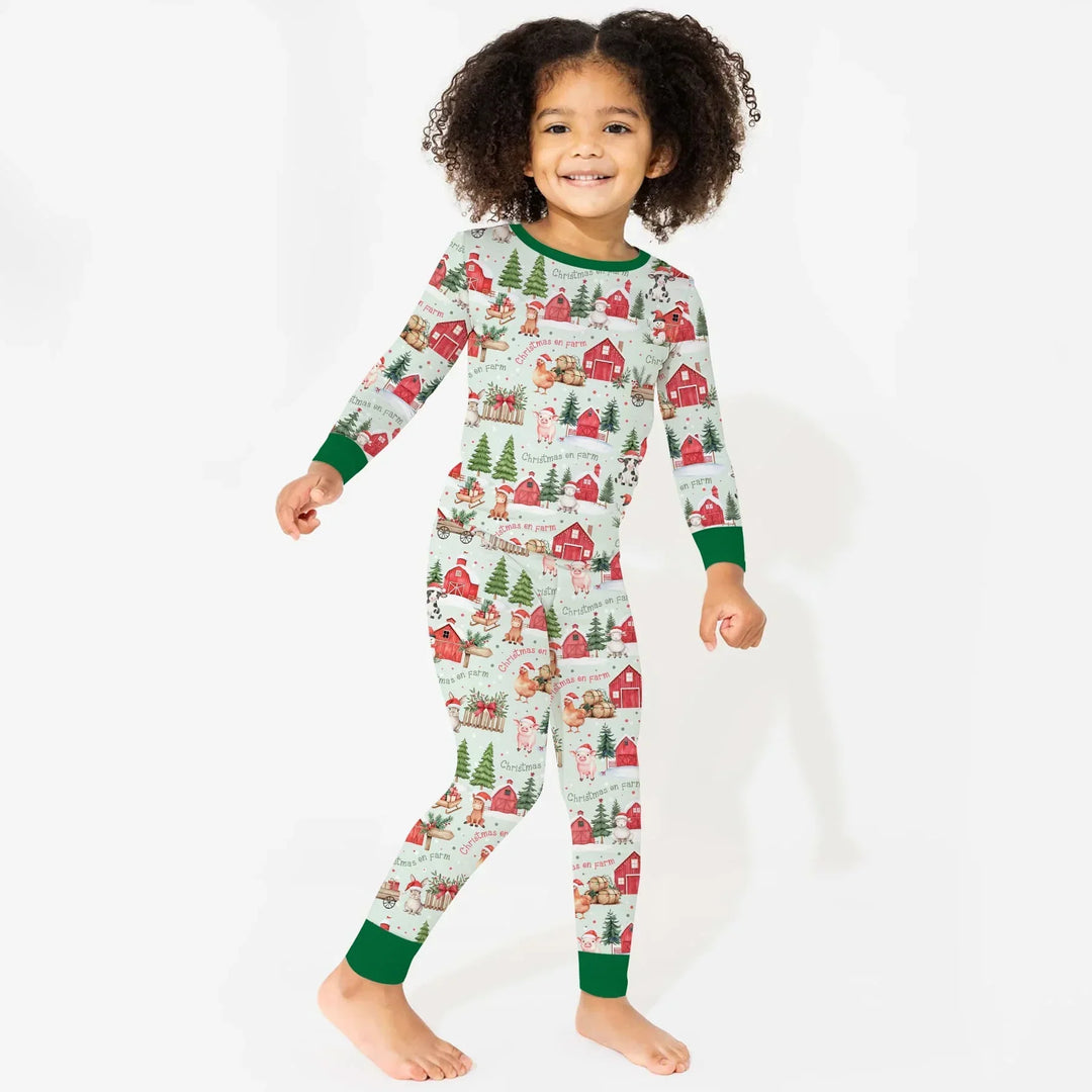 Christmas on Farm Bamboo Two Piece Long Sleeve Pajama Set