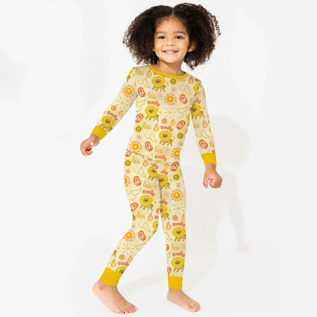 Custom Name Zodiac Leo Bamboo Two Piece Long Sleeve Pajama Set