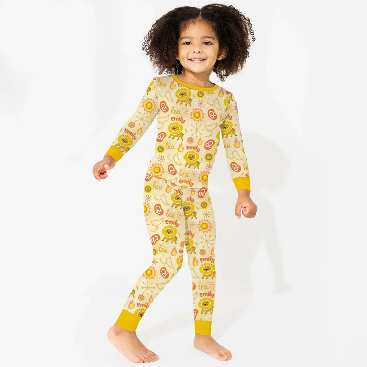 Custom Name Zodiac Leo Bamboo Two Piece Long Sleeve Pajama Set