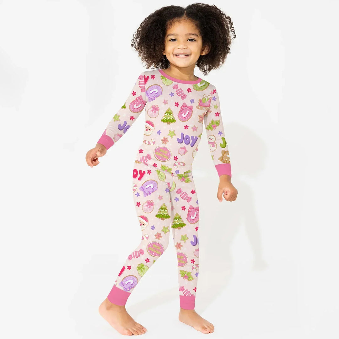 Custom Name Christmas Cookies Bamboo Two Piece Long Sleeve Pajama Set