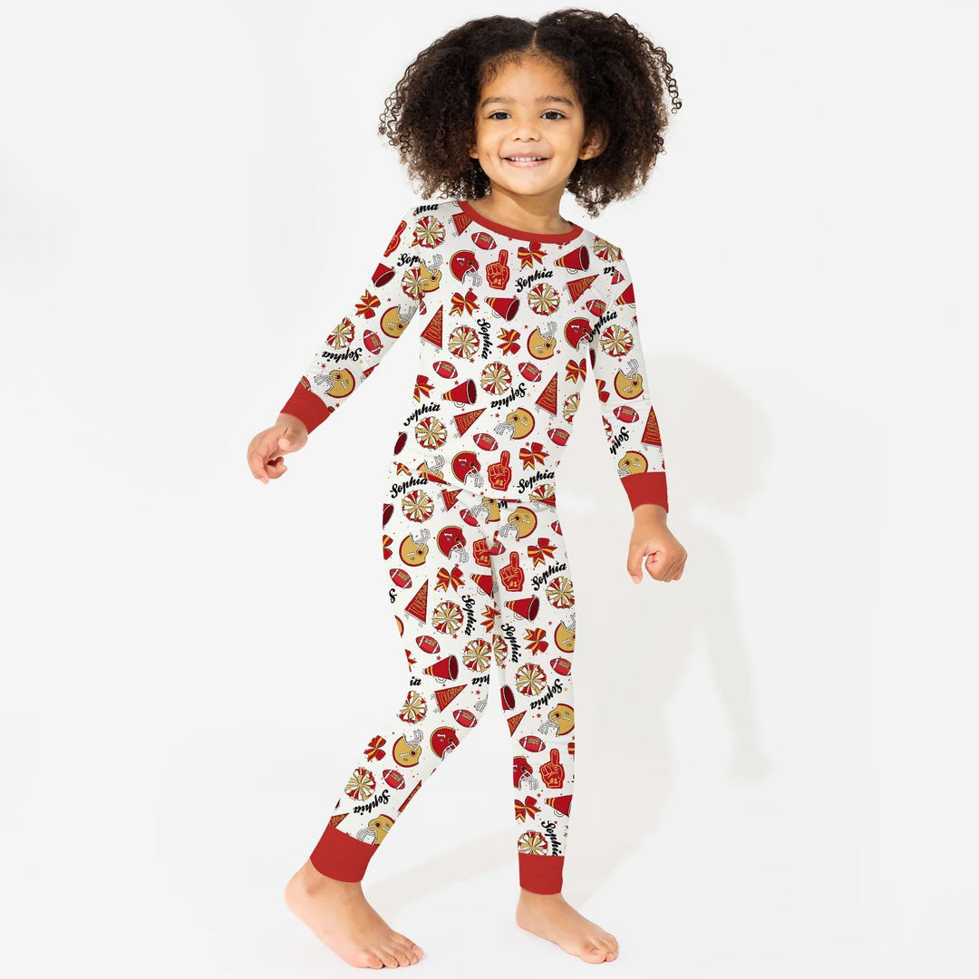 Custom Name Football Cheerleader Bamboo Two Piece Long Sleeve Pajama Set