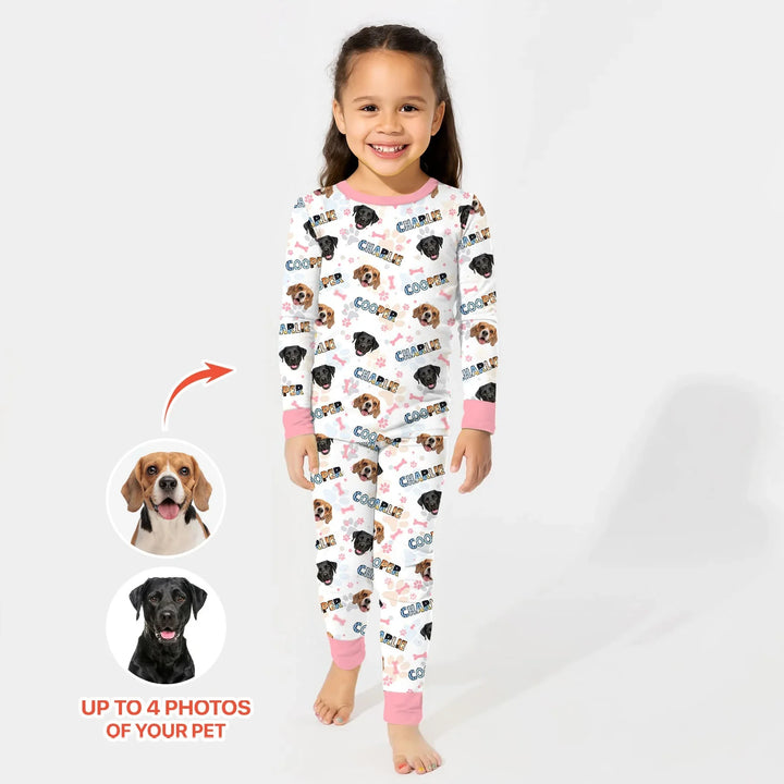 Custom Name Doodle Letters Blue Dog Bamboo Two Piece Long Sleeve Pajama Set