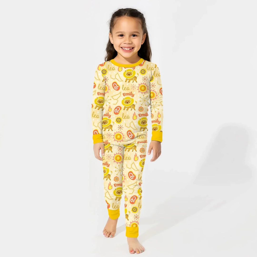 Custom Name Zodiac Leo Bamboo Two Piece Long Sleeve Pajama Set