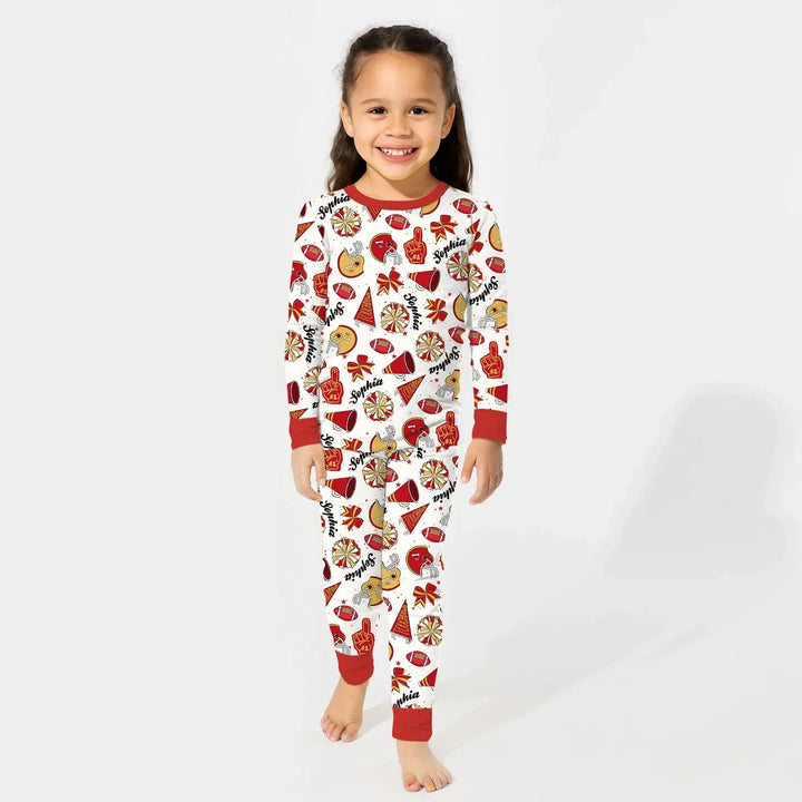 Custom Name Football Cheerleader Bamboo Two Piece Long Sleeve Pajama Set