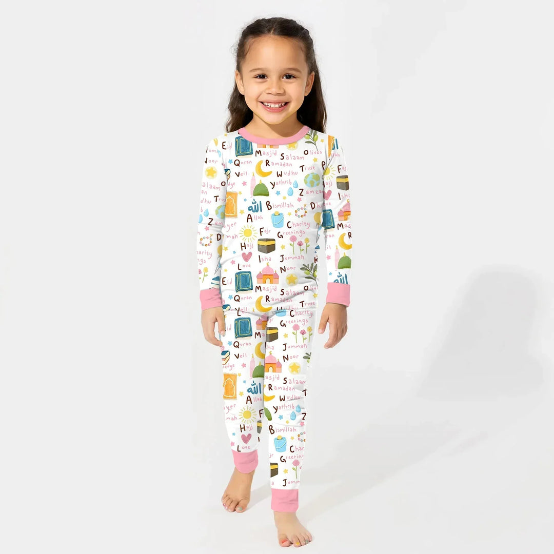 Islamic Alphabet Bamboo Two Piece Long Sleeve Pajama Set