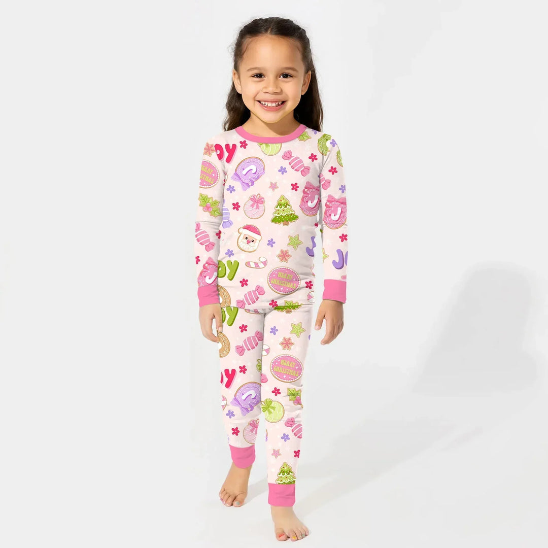 Custom Name Christmas Cookies Bamboo Two Piece Long Sleeve Pajama Set