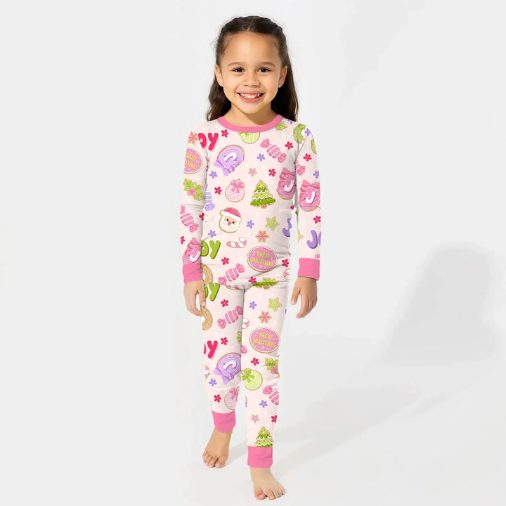 Custom Name Christmas Cookies Bamboo Two Piece Long Sleeve Pajama Set