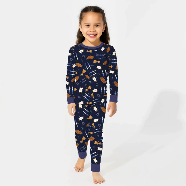 Shabbat Shalom Family Matching Bamboo Two Piece Long Sleeve Pajama Set