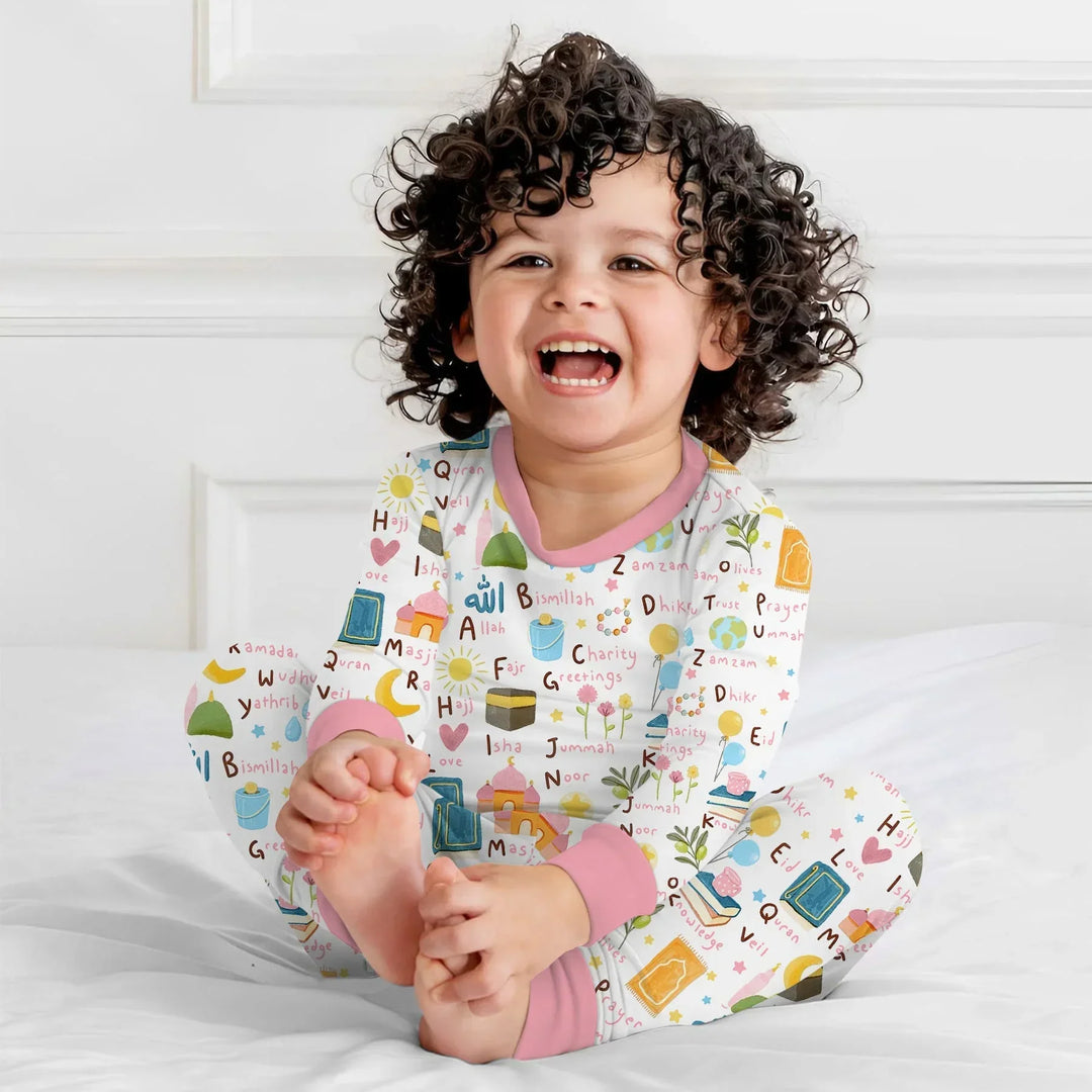 Islamic Alphabet Bamboo Two Piece Long Sleeve Pajama Set
