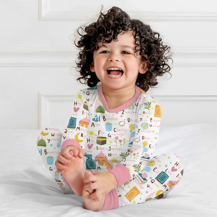 Islamic Alphabet Bamboo Two Piece Long Sleeve Pajama Set
