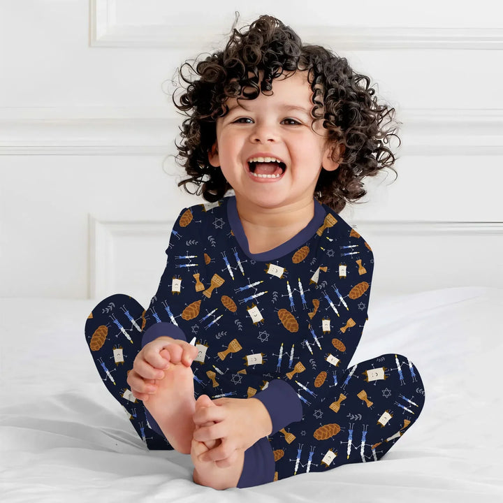 Shabbat Shalom Family Matching Bamboo Two Piece Long Sleeve Pajama Set