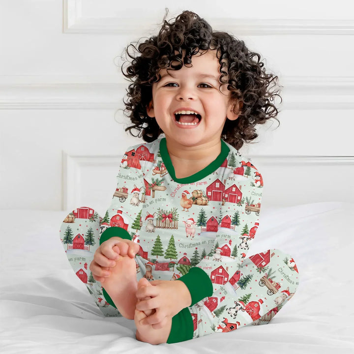 Christmas on Farm Bamboo Two Piece Long Sleeve Pajama Set