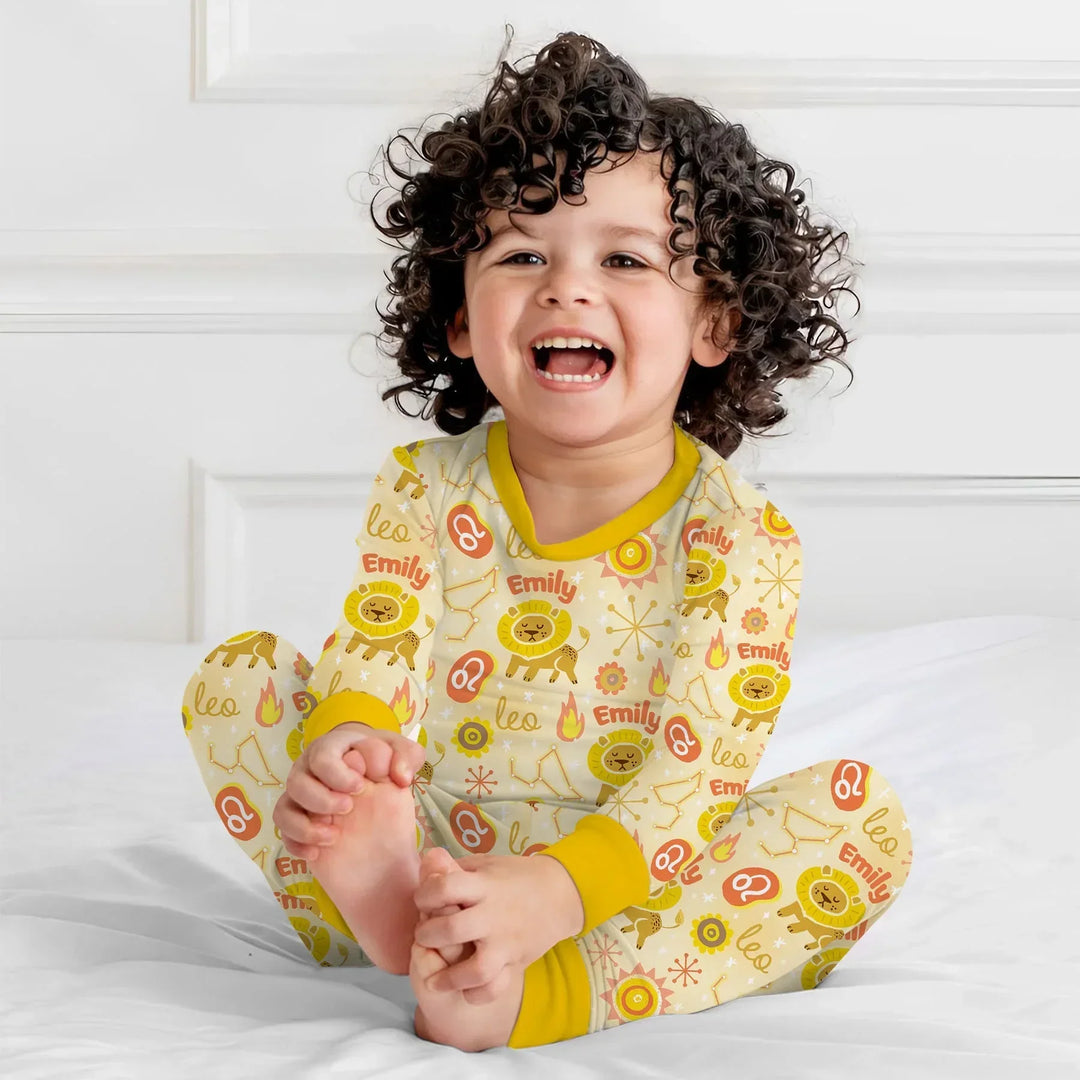 Custom Name Zodiac Leo Bamboo Two Piece Long Sleeve Pajama Set