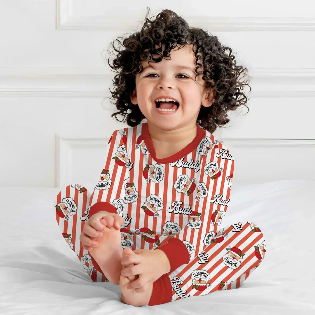 Christmas Santa Claus Custom Name Buddy Bamboo Two Piece Long Sleeve Pajama Set
