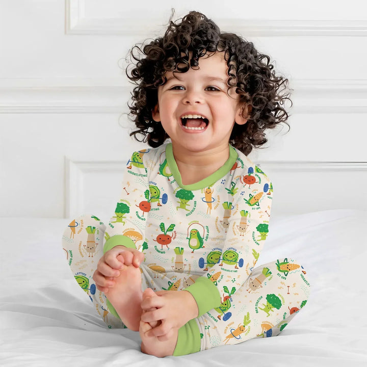 Exercise Veggie Bamboo Two Piece Long Sleeve Pajama Set