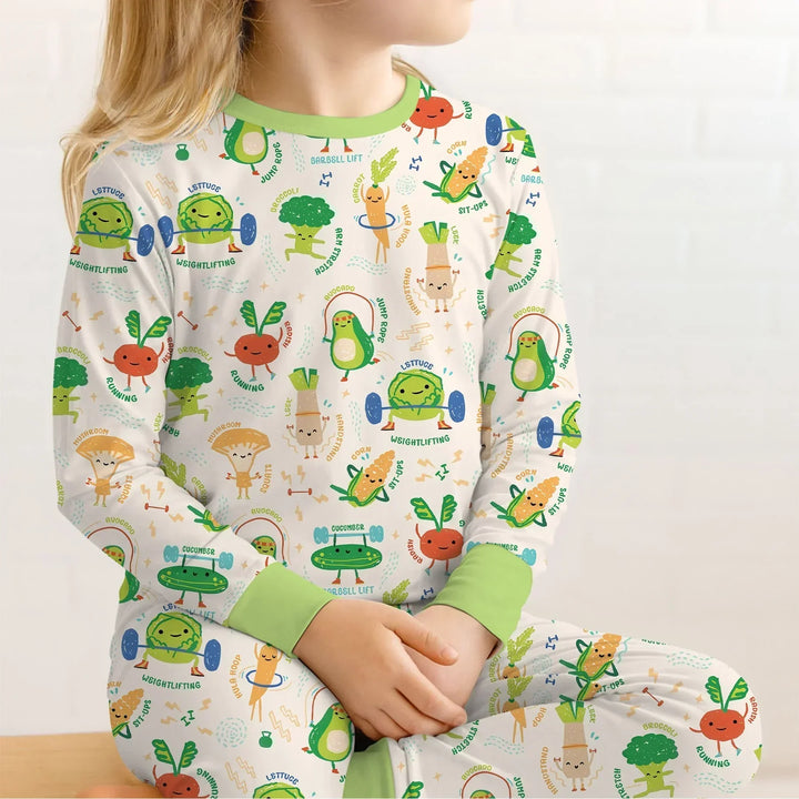 Exercise Veggie Bamboo Two Piece Long Sleeve Pajama Set
