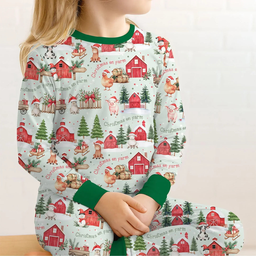 Christmas on Farm Bamboo Two Piece Long Sleeve Pajama Set