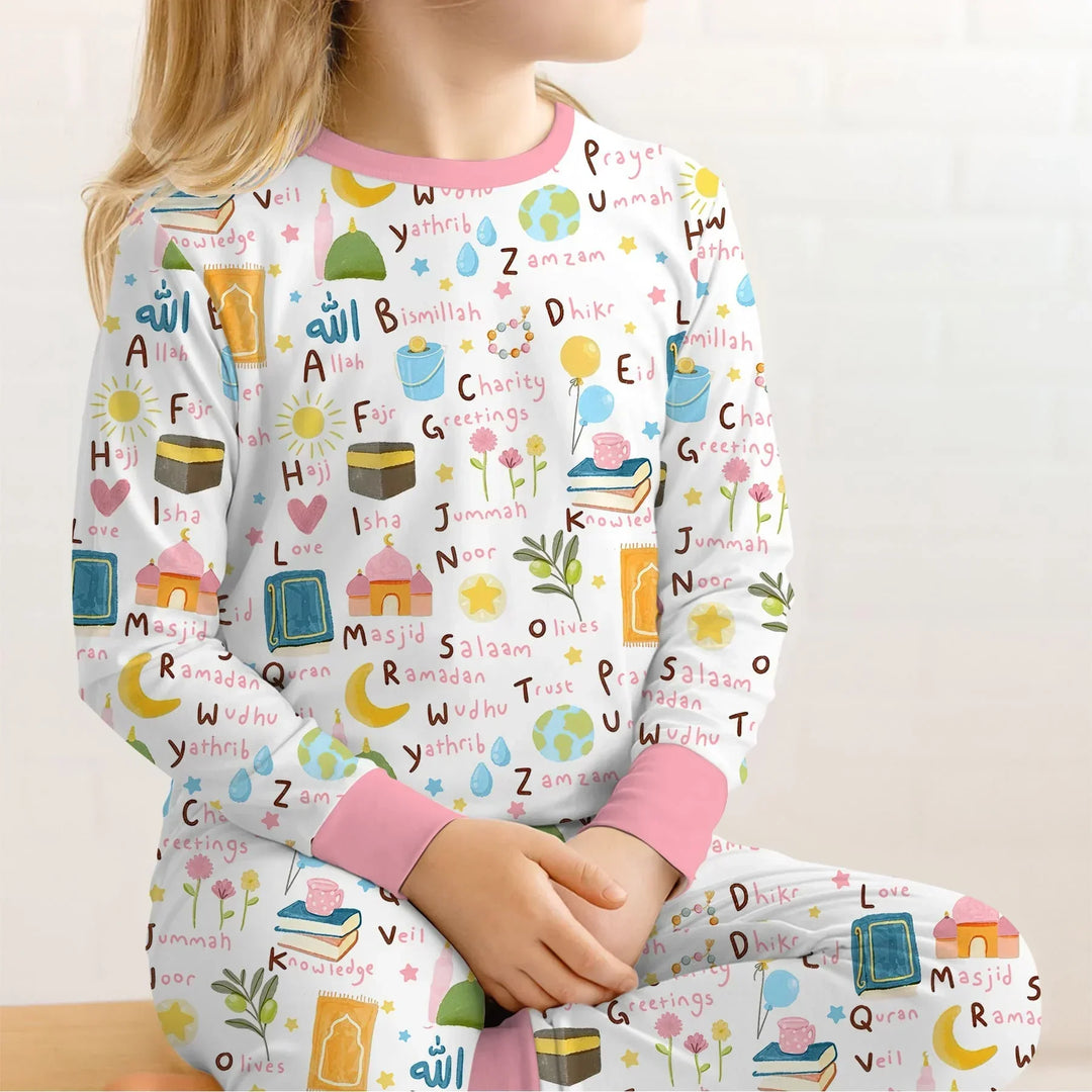 Islamic Alphabet Bamboo Two Piece Long Sleeve Pajama Set