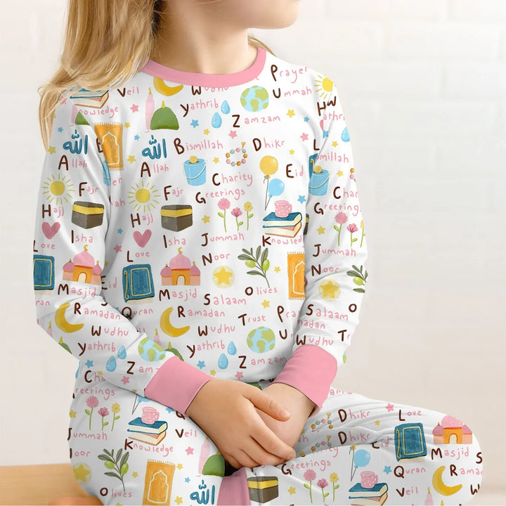 Islamic Alphabet Bamboo Two Piece Long Sleeve Pajama Set